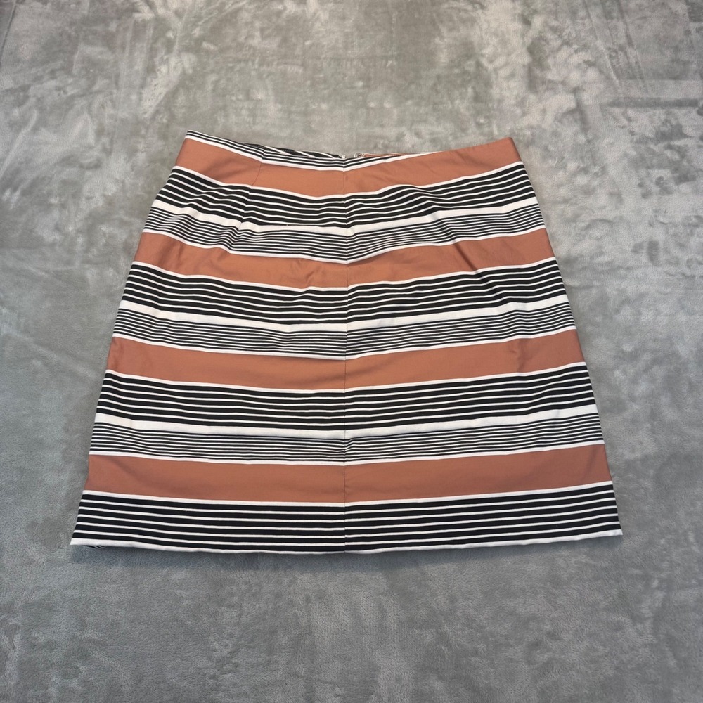 Ann Taylor LOFT Women Brown Black White Striped Cotton Blend Skirt Size 10